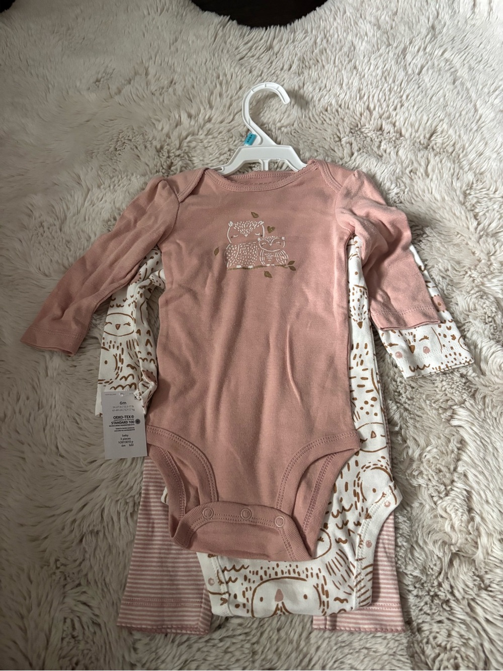 Cozy Dusty Rose Owl Long-Sleeve Baby Onesie Outfit Set